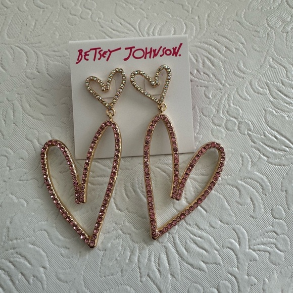 Betsey Johnson Jewelry - Betsey Jonhson Pave Heart Drop Earrings